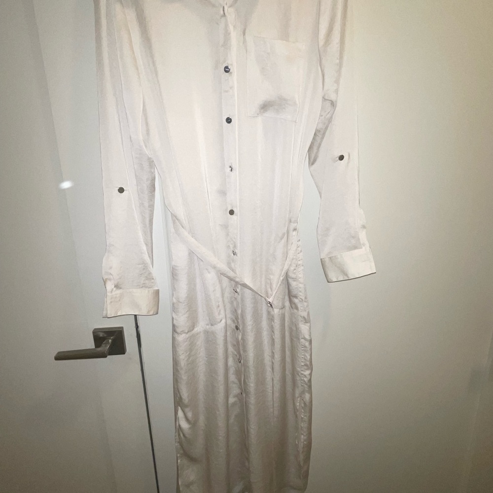 DKNY Long Elegant White Button-Up Dress NWT - Picture 2 of 7